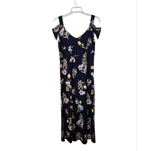 M T Collection Navy Floral Maxi Dress sz L - Picture 1 of 8